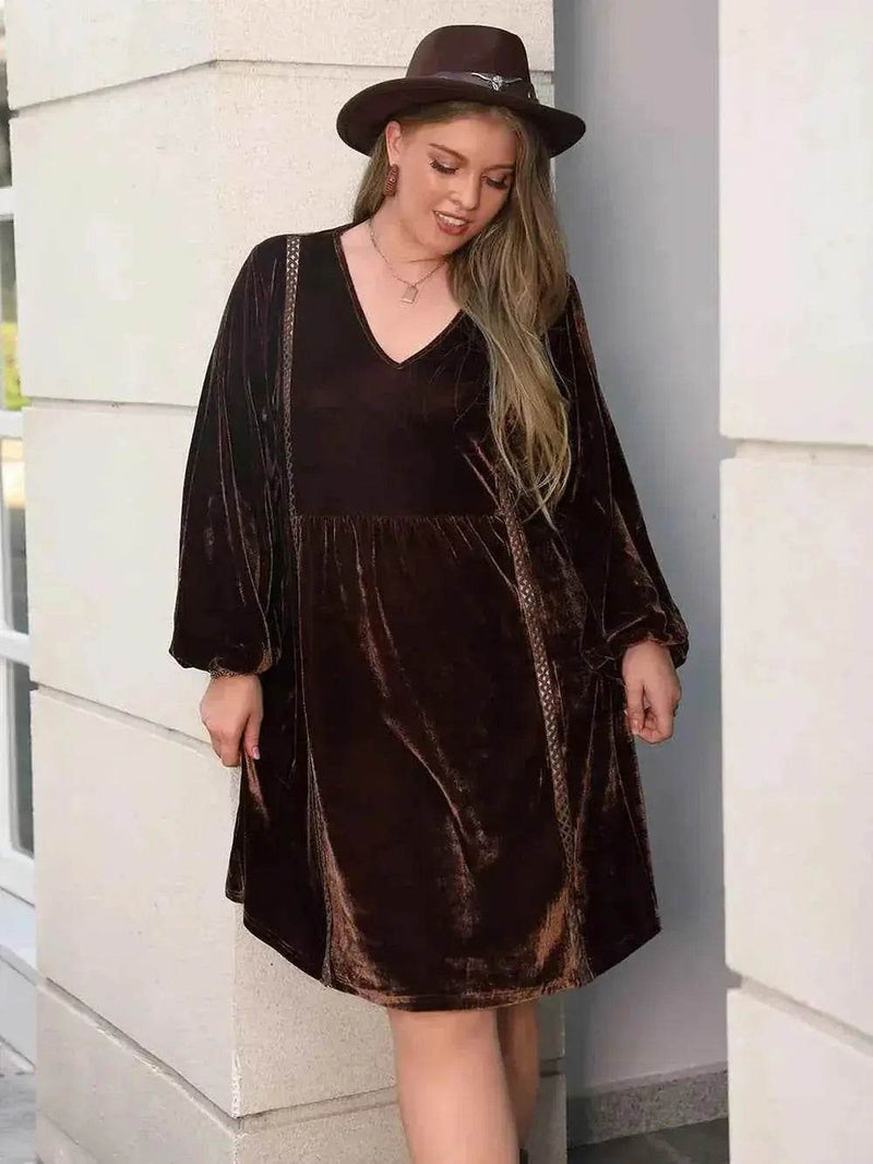 Plus Size V-Neck Balloon Sleeves Dress women Attire by Trendsi