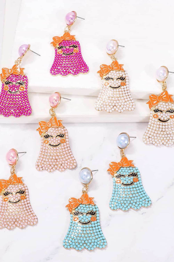 Smiling Ghost Shape Synthetic Pearl Earrings - GiFTiFY