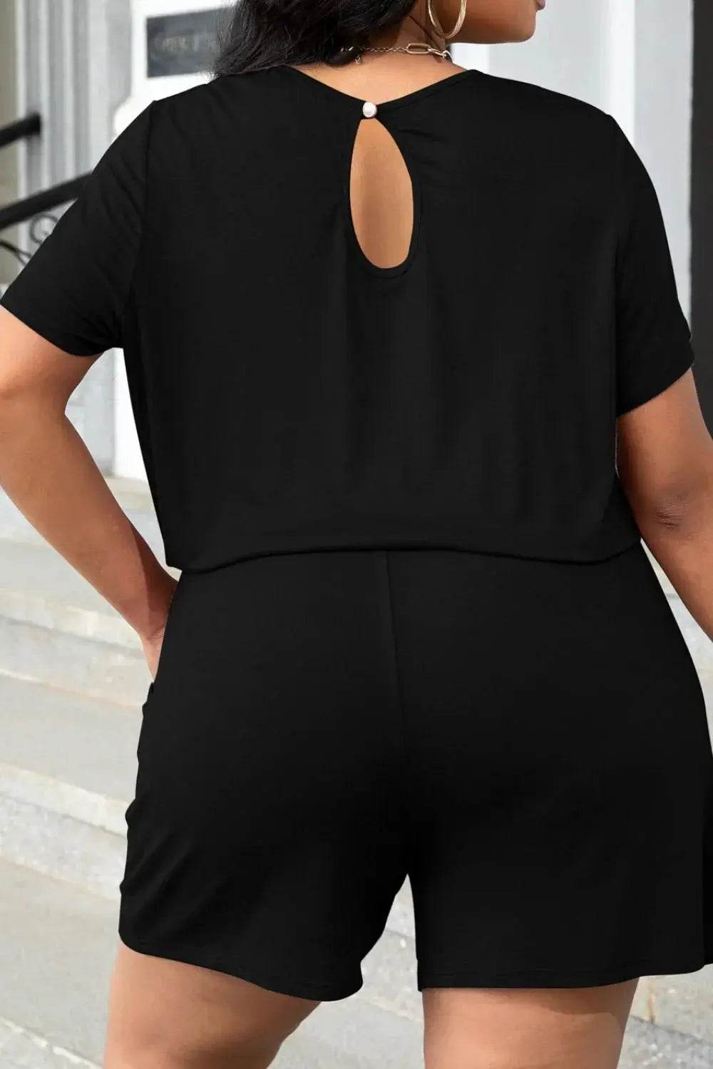 Plus Size Drawstring Waist Romper with Pockets - GiFTiFY
