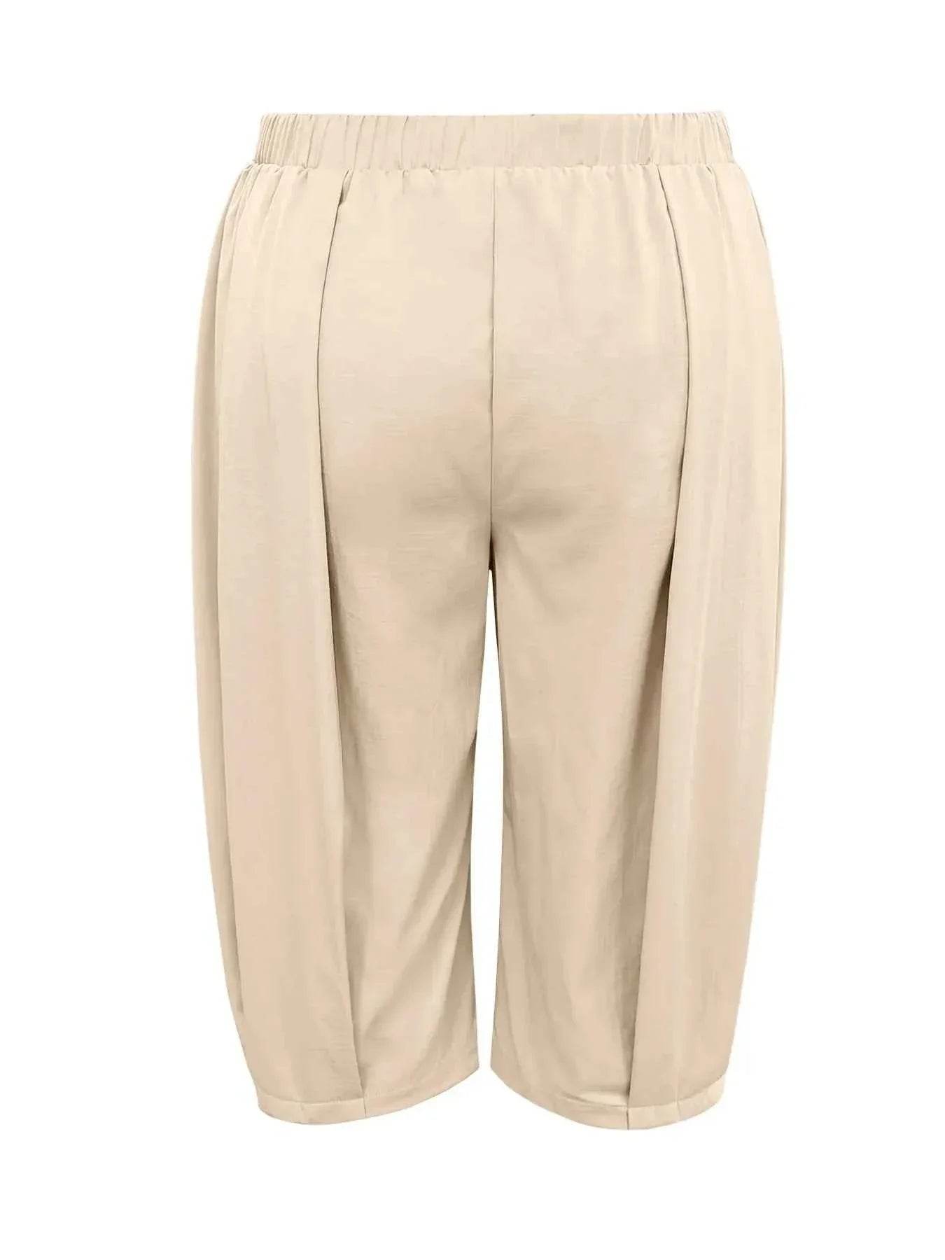 Plus Size Wide Leg Pleated Detail Cropped Pants - GiFTiFY