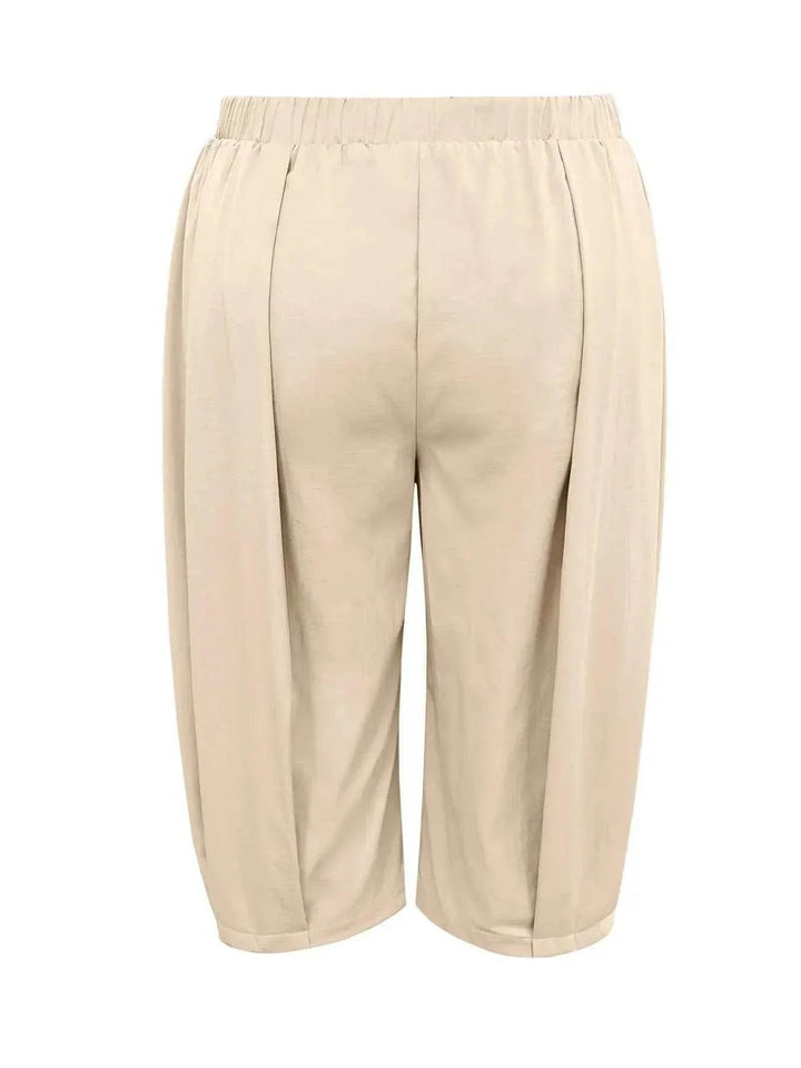 Plus Size Wide Leg Pleated Detail Cropped Pants - GiFTiFY
