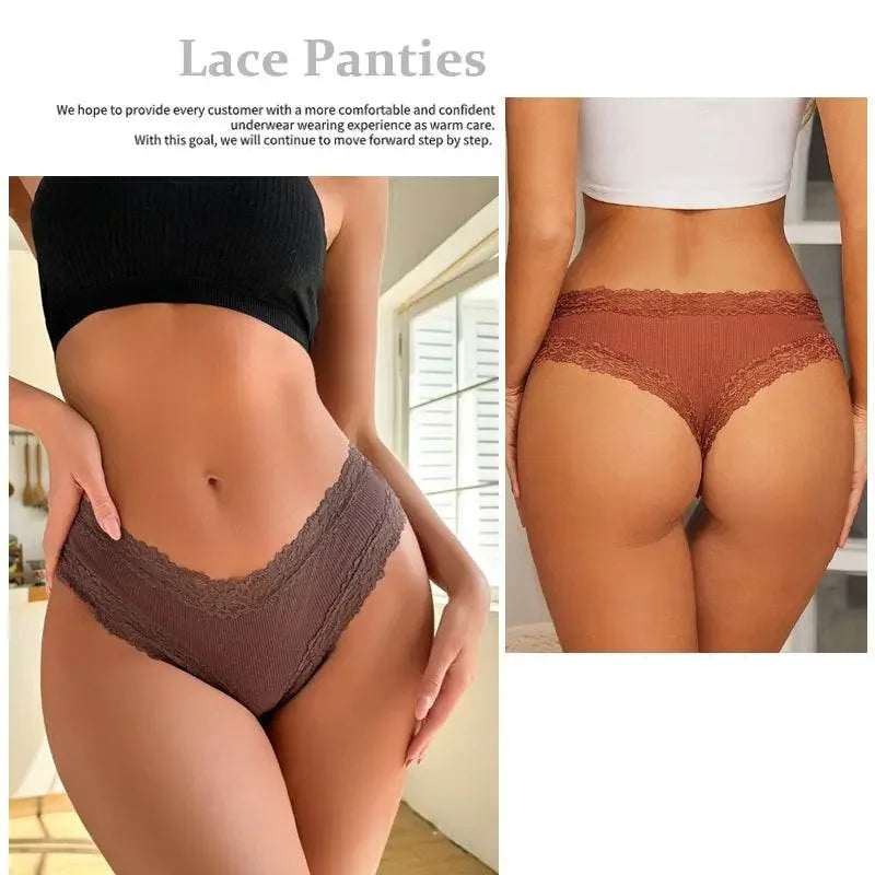 5PCS Lace Cotton Brazilian Panties Lace Cotton Brazilian Panties by Dropshee