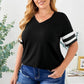 Plus Size Striped V-Neck Tee Shirt - GiFTiFY