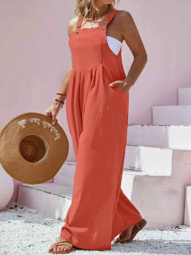 Plus Size Square Neck Wide Leg Overalls - GiFTiFY