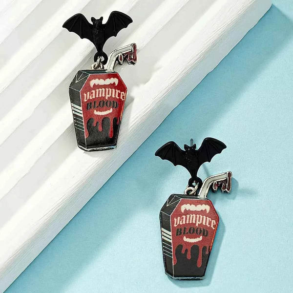 Halloween Gothic Vampire Coffin Bat Wing Drop Earrings - GiFTiFY