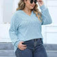 Plus Size Ribbed V-Neck Long Sleeve Top - GiFTiFY