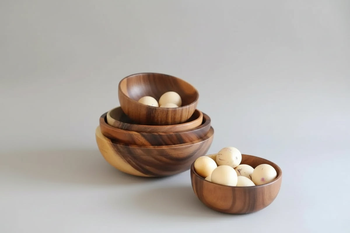 Acacia Wooden Bowl Stack with Fruit. Sizes in Centemeter Kitchenware by CJ