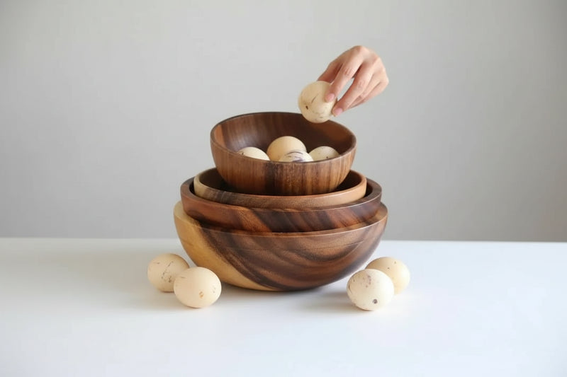 Acacia Wooden Bowl Stack with Fruit. Sizes in Centemeter Kitchenware by CJ
