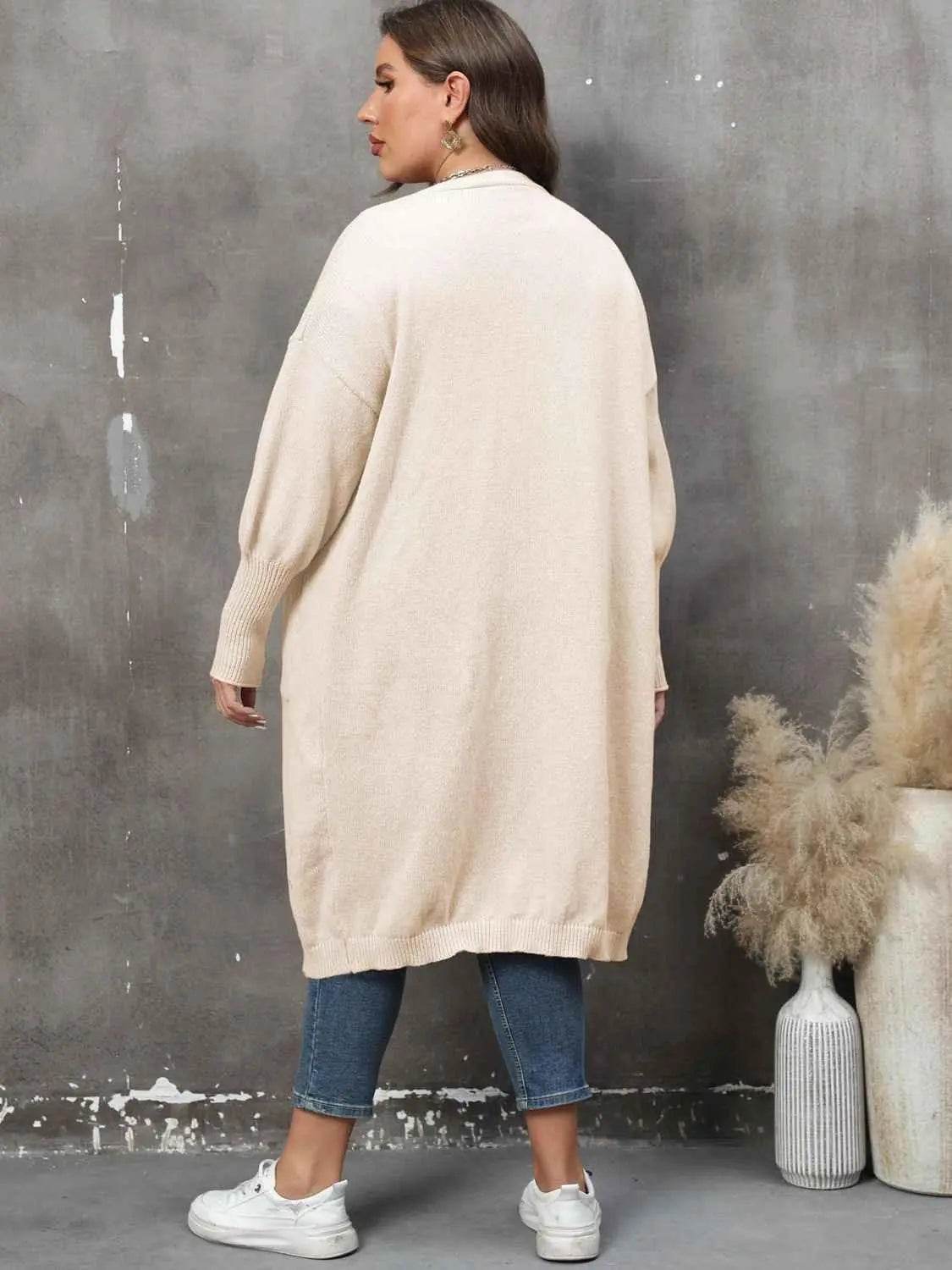 Plus Size Long Sleeve Pocketed Cardigan - GiFTiFY