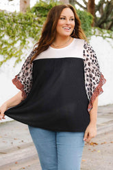 Plus Size Printed Color Block Ruffled Blouse - GiFTiFY