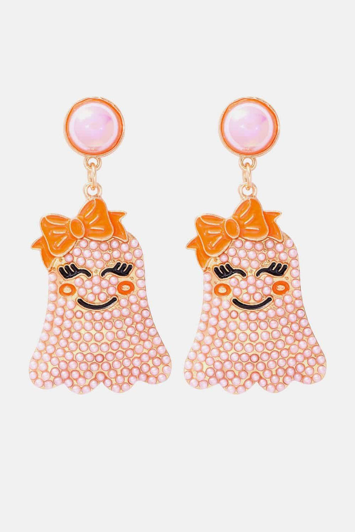 Smiling Ghost Shape Synthetic Pearl Earrings - GiFTiFY