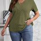 Plus Size V-Neck Short Sleeve Ribbed T-Shirt