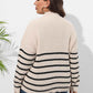 Plus Size Zip-Up Striped Sweater - GiFTiFY