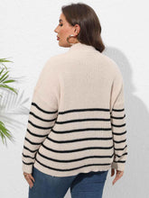 Plus Size Zip-Up Striped Sweater - GiFTiFY