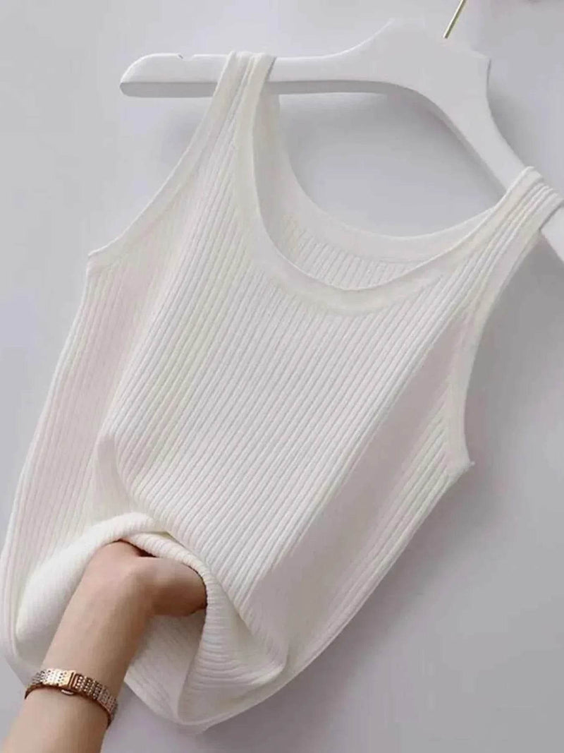 Plus Size Ribbed Knit Scoop Neck Tank Top women Attire by Trendsi