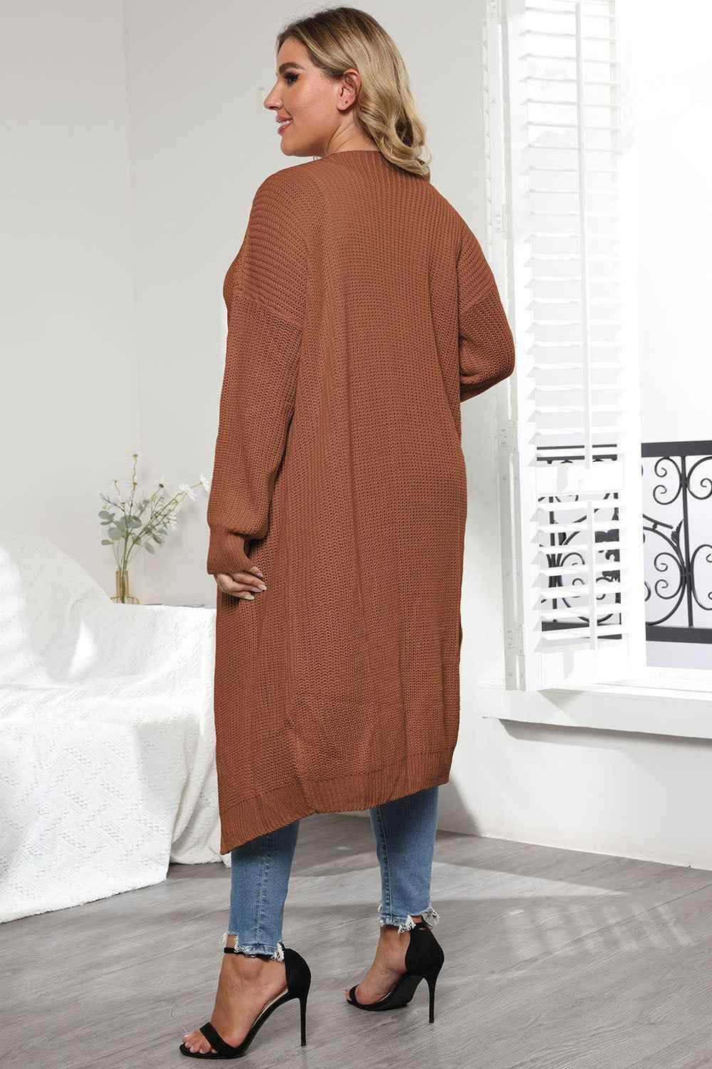 Plus Size Open Front Long Sleeve Cardigan - GiFTiFY