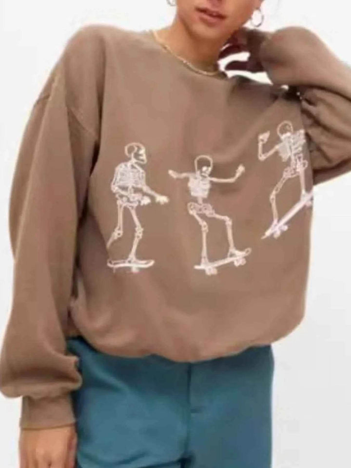 Skeleton Graphic Oversized Sweatshirt - GiFTiFY