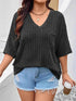 Plus Size V-Neck Ribbed Knit T-Shirt - GiFTiFY