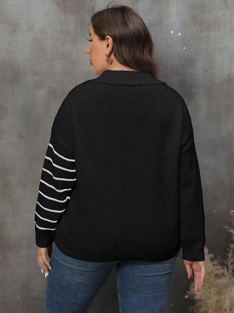 Plus Size Striped V-Neck Sweater - GiFTiFY
