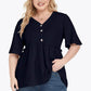 Plus Size Buttoned V-Neck Frill Trim Babydoll Blouse - GiFTiFY