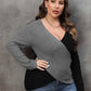 Plus Size Two-Tone Surplice Neck Sweater - GiFTiFY