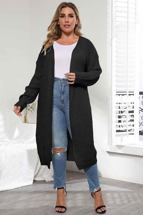 Plus Size Open Front Long Sleeve Cardigan - GiFTiFY