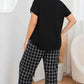 Plus Size V-Neck Top and Plaid Pants Lounge Set - GiFTiFY
