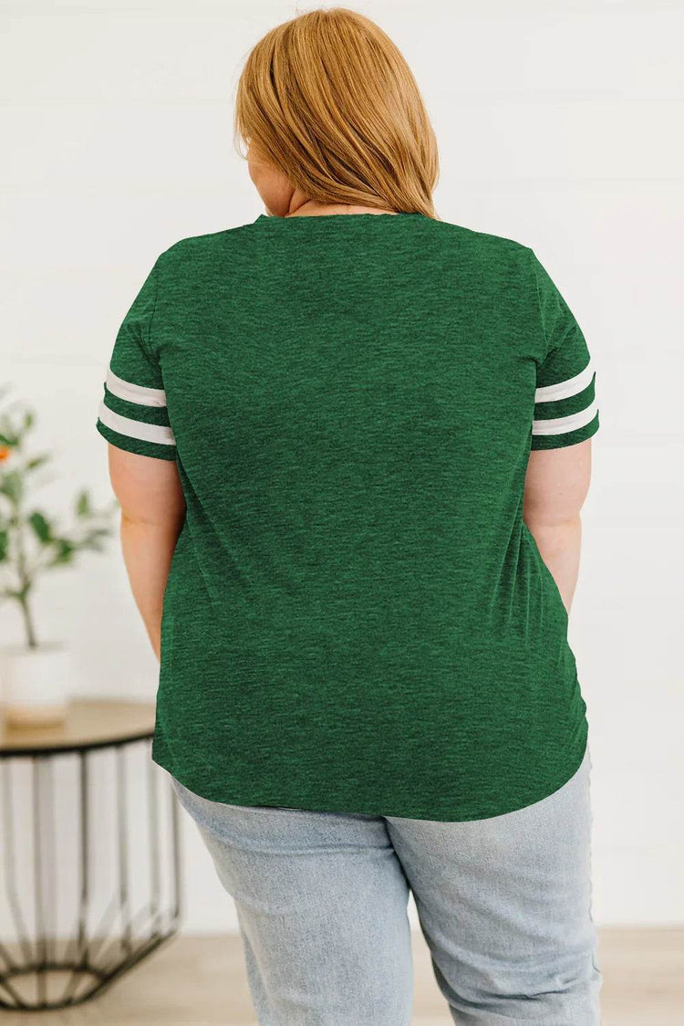 Plus Size Striped V-Neck Tee Shirt - GiFTiFY