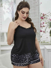 Plus Size Lace Trim Scoop Neck Cami and Printed Shorts Pajama Set - GiFTiFY