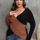 Plus Size Two-Tone Surplice Neck Sweater - GiFTiFY