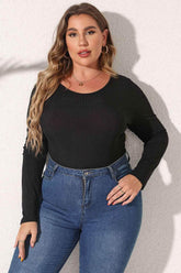 Plus Size Round Neck Long Sleeve Bodysuit - GiFTiFY