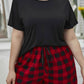 Plus Size Round Neck Tee Shirt and Plaid Shorts Lounge Set - GiFTiFY