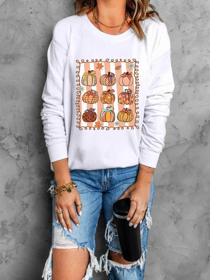 Pumpkin Graphic Round Neck Sweatshirt - GiFTiFY