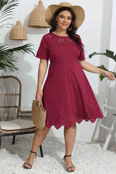 Plus Size Round Neck Openwork Dress - GiFTiFY