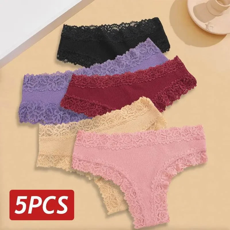 5PCS Lace Cotton Brazilian Panties Lace Cotton Brazilian Panties by Dropshee