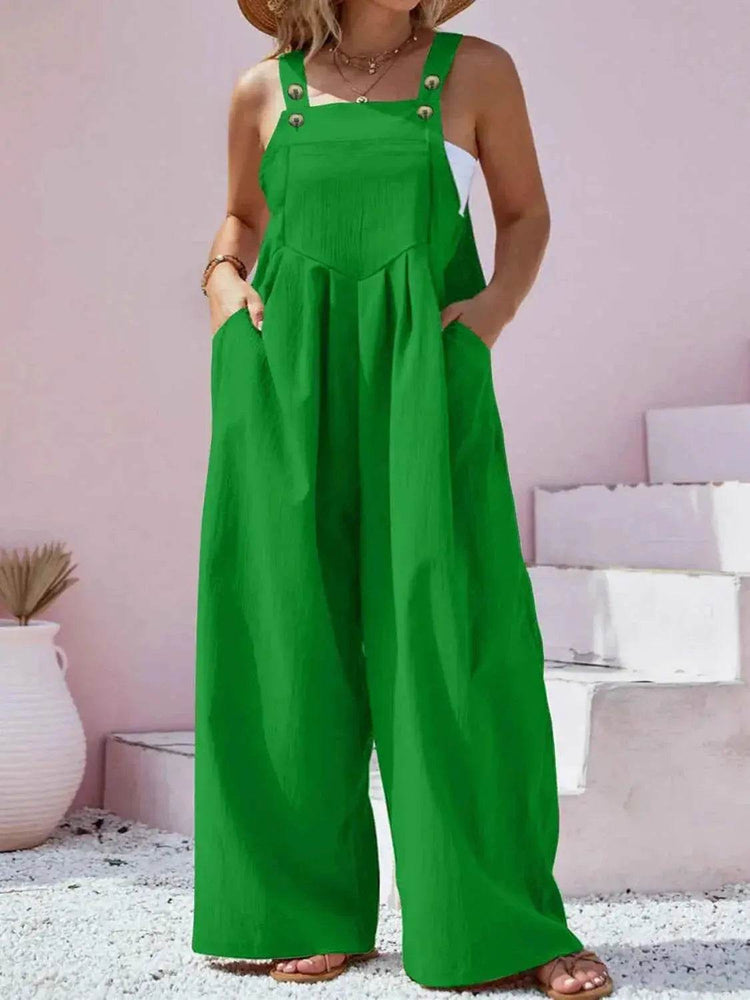 Plus Size Square Neck Wide Leg Overalls - GiFTiFY