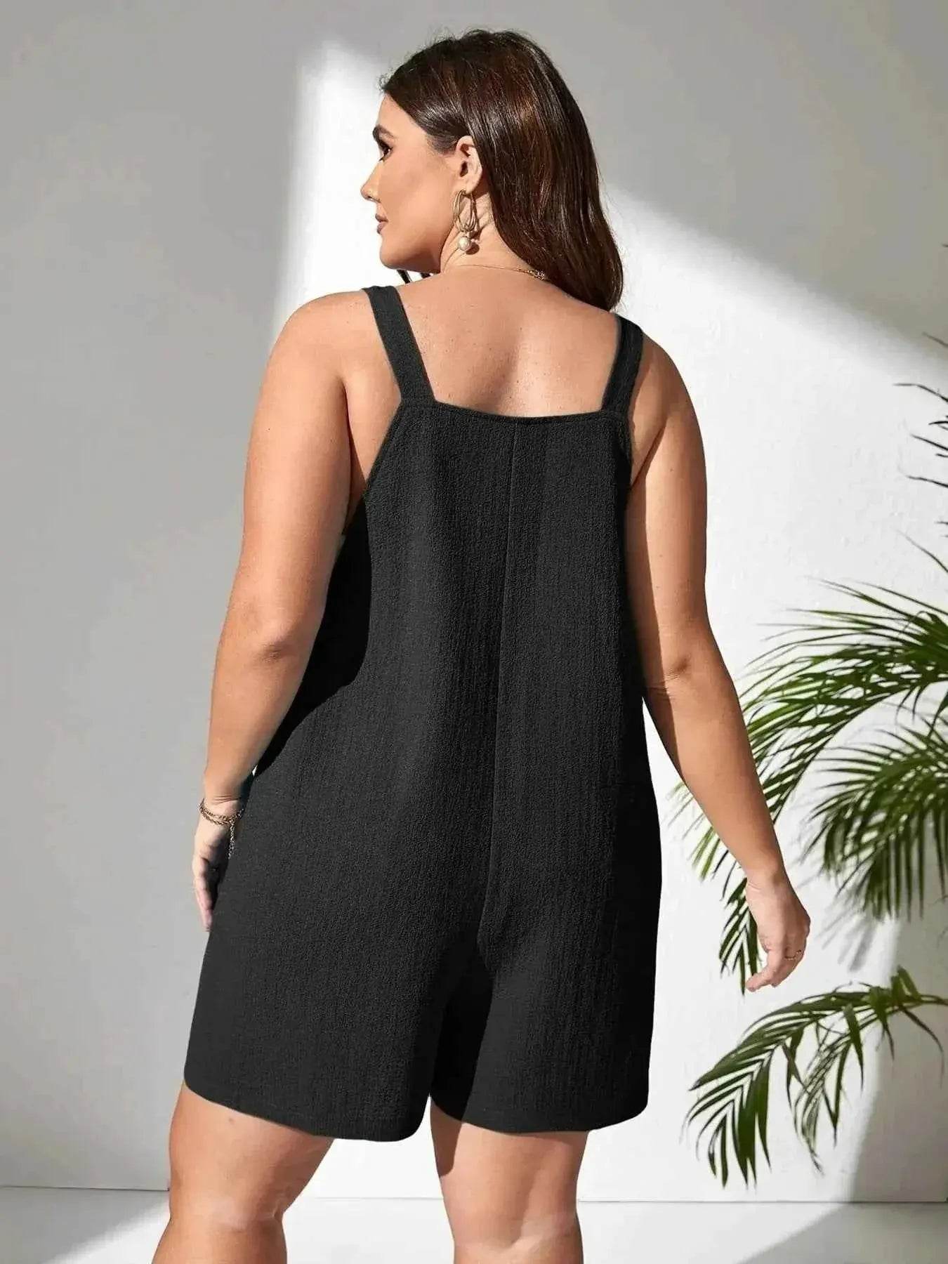 Plus Size Knotted Strap Romper with Pockets - GiFTiFY