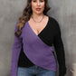Plus Size Two-Tone Surplice Neck Sweater - GiFTiFY
