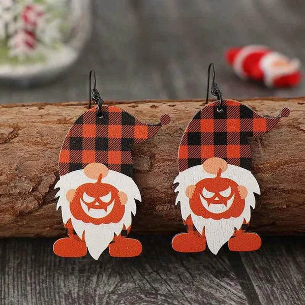 Wooden Dwarfs Pumpkin Dangle Earrings - GiFTiFY