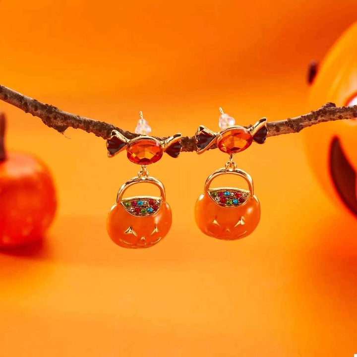 Halloween Rhinestone Pumpkin Dangle Earrings - GiFTiFY