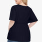 Plus Size Buttoned V-Neck Frill Trim Babydoll Blouse - GiFTiFY