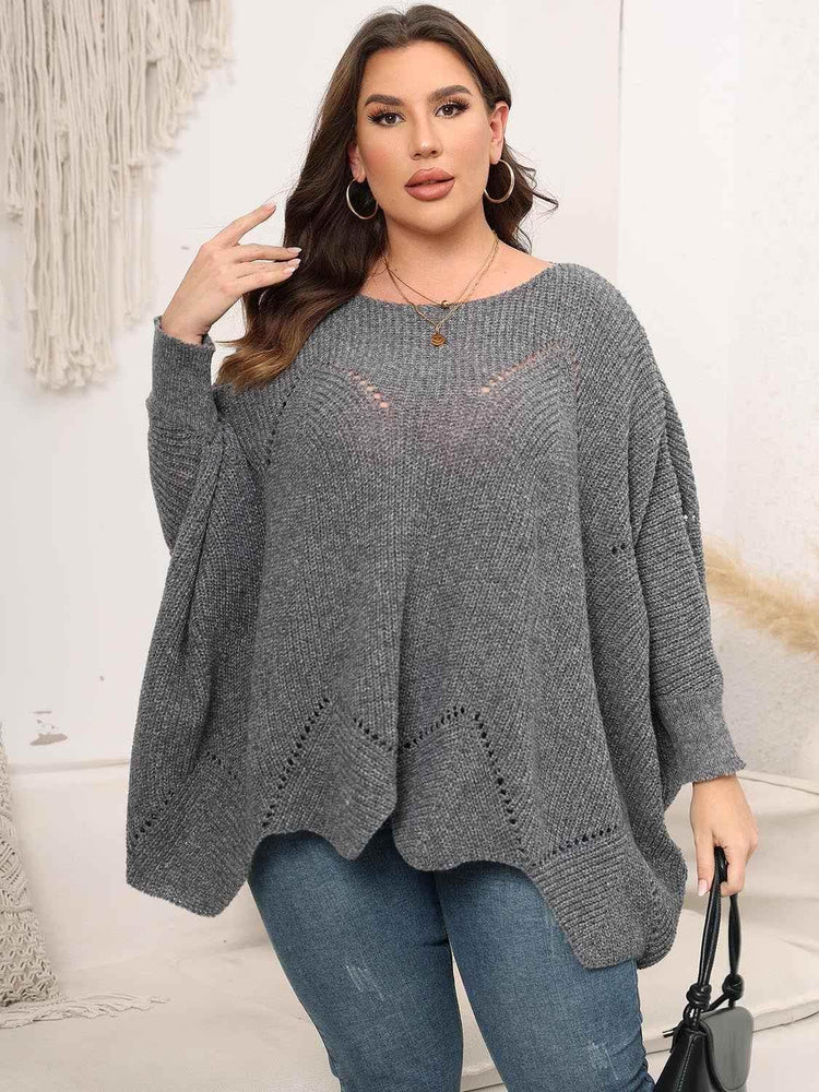 Plus Size Round Neck Batwing Sleeve Sweater - GiFTiFY