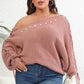 Plus Size One Shoulder Beaded Sweater - GiFTiFY