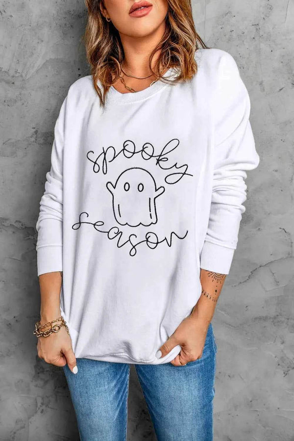 Ghost Graphic Long Sleeve Dropped Shoulder Sweatshirt - GiFTiFY