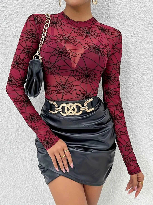 Spider Web Print Long Sleeve Blouse - GiFTiFY
