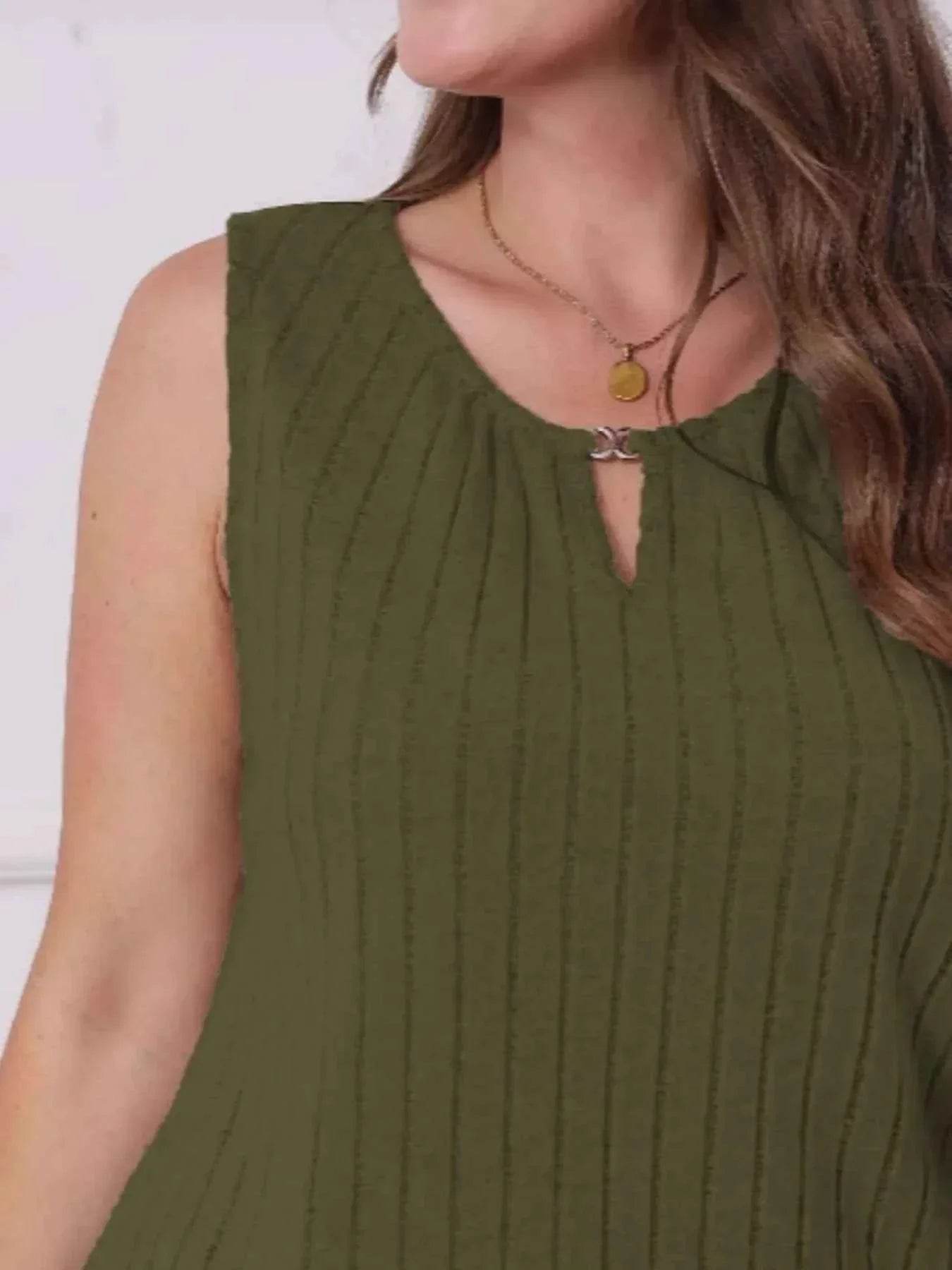 Plus Size Ribbed Knit Keyhole Tank Top women Attire by Trendsi