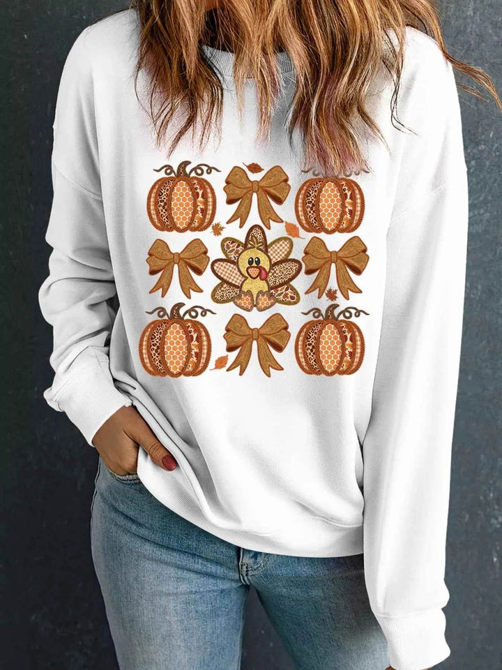 Halloween Pumpkin Bow Graphic Drop Shoulder Sweatshirt - GiFTiFY