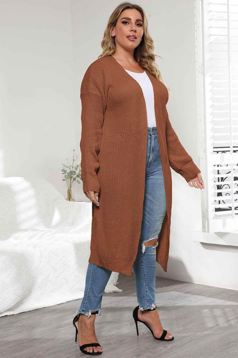 Plus Size Open Front Long Sleeve Cardigan - GiFTiFY