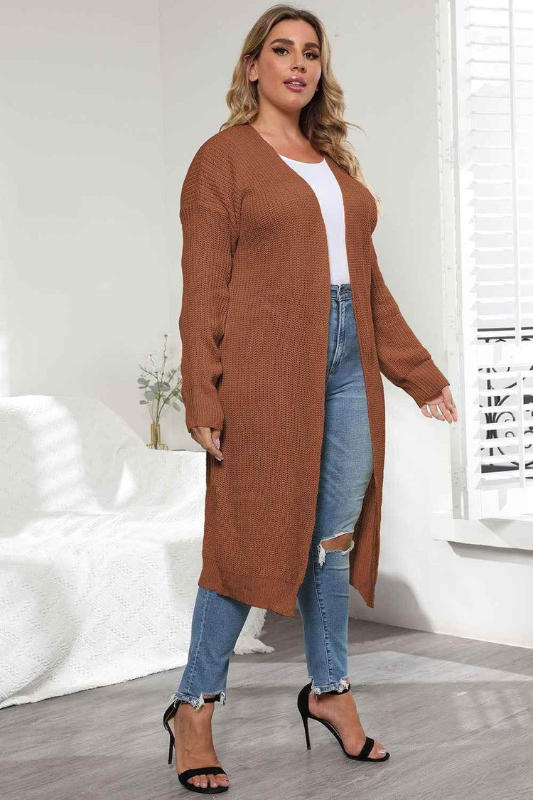 Plus Size Open Front Long Sleeve Cardigan - GiFTiFY
