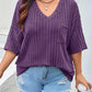 Plus Size V-Neck Ribbed Knit T-Shirt